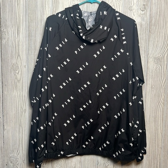 Women's Black Logo Hooded Pink Victorias Secret Windbreaker Size M/L - Picture 4 of 4